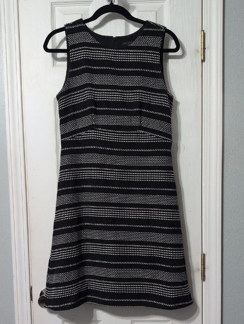 Ann Taylor Black & White Striped Sleeveless A-Line Midi Dress